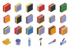 Building insulation icons set isometric vector. Rool wool vector