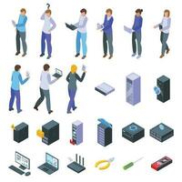 Network administrator icons set isometric vector. Work data vector