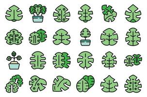 Monstera icons set vector flat