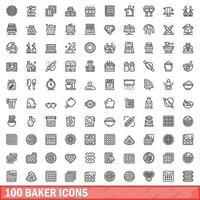 100 baker icons set, outline style vector