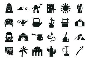 Bedouins icons set simple vector. Arab desert vector