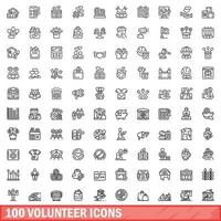 100 volunteer icons set, outline style vector