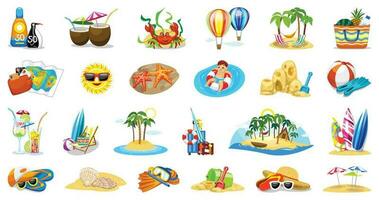 tropical recurso íconos conjunto dibujos animados vector. amplio isla vector