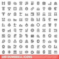 100 dumbbell icons set, outline style vector