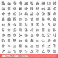 100 vacuna íconos colocar, contorno estilo vector
