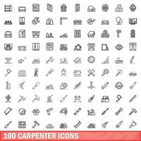 100 carpenter icons set, outline style vector