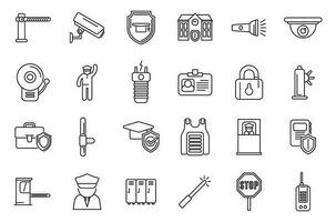 School security guard icons set outline vector. CCtv agent vector