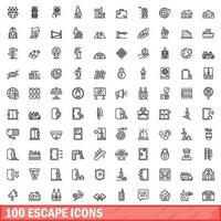 100 escape icons set, outline style vector