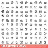 100 cafetería íconos colocar, contorno estilo vector