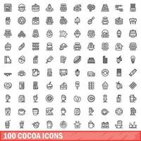 100 cacao íconos colocar, contorno estilo vector