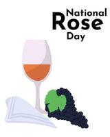 National Rose Day, idea for vertical poster, banner, flyer with wine and grapes vector