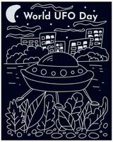 World UFO Day, idea for a vertical poster, banner, flyer on a space theme vector