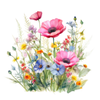 Colorful watercolor spring flowers bouquet png