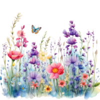 färgrik vattenfärg vår blommor bukett png