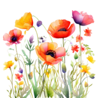 Colorful watercolor spring flowers bouquet png