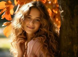 Beautiful girl with autumn leaves photo