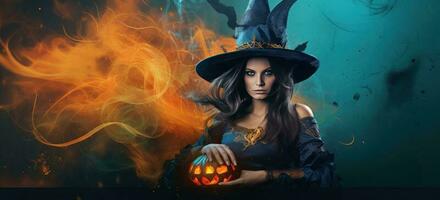 Halloween background with witch photo