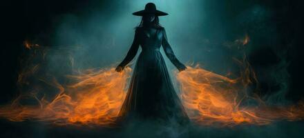 Halloween background with witch photo