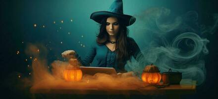 Halloween background with witch photo