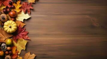 Autumn background with falling leaves and copy space photo