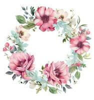 Watercolor floral wreath isolated photo