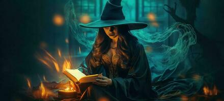 Halloween background with witch photo