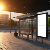 A bus stop with a billboard psd