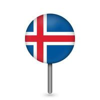 Map pointer with contry Iceland. Iceland flag. Vector illustration.