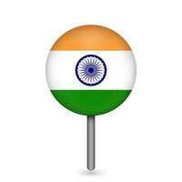 Map pointer with contry India. India flag. Vector illustration.