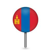 Map pointer with contry Mongolia. Mongolia flag. Vector illustration.