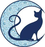 Moon and Cat Cut File consists of multiple layers. The moon is depicted as a circular shape, while the cat is positioned in front of the moon, creating a silhouette effect. vector