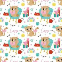 white seamless pattern with cute cats. It can be used for textile, wallpaper, wrapping vector