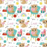 white seamless pattern with cute cats. It can be used for textile, wallpaper, wrapping vector