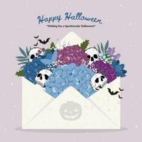 Halloween card with beautiful flower and skull in the envelope vector