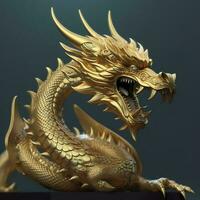 Golden dragon statue. Chinese dragon made of gold. AI Generative photo