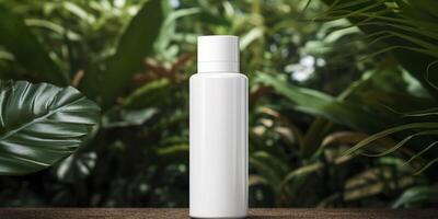 White Blank Cosmetics Mockup with natural theme background. photo