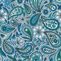 LIGHT BLUE VECTOR SEAMLESS BACKGROUND WITH MULTICOLORED FLORAL PAISLEY ORNAMENT