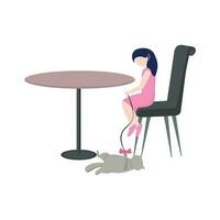 Girl sits on a chair and plays with a cat vector