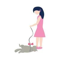 Girl playing with a cat vector