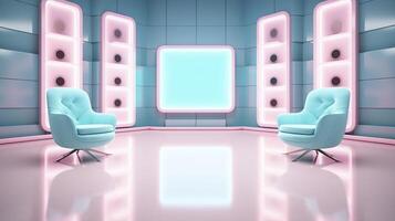 The Future of Game Shows. A Simple, Modern Setting with Two Chairs and a Whole Lot of Fun. photo