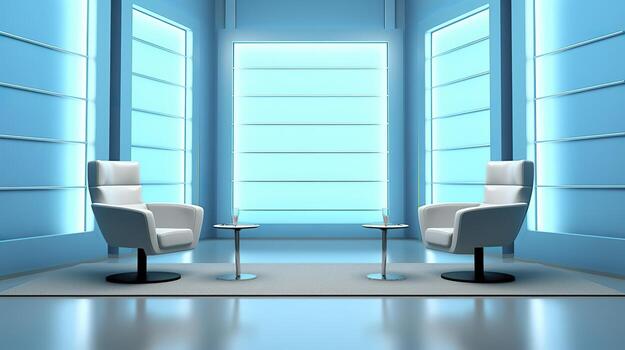 The Future of Game Shows. A Simple, Modern Setting with Two Chairs and a Whole Lot of Fun. photo