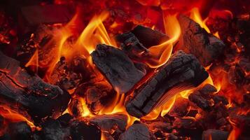 Burning coals from a fire abstract background. photo