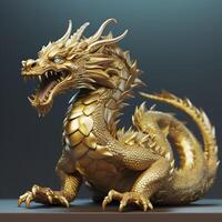 Golden dragon statue. Chinese dragon made of gold. AI Generative photo