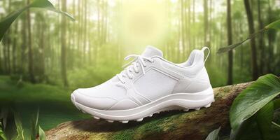 blanco blanco Deportes Zapatos Bosquejo con natural tema antecedentes. ai generativo foto