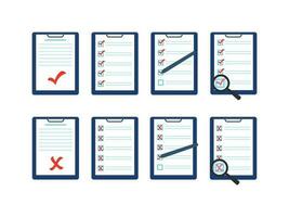 Set of document icons marked with a red check mark and a cross vector