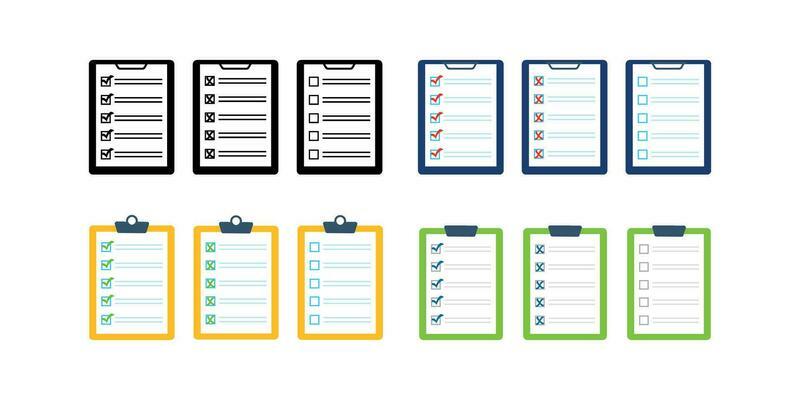 Set of checklists with checkmarks and crosses
