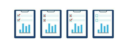 Set of document icons with graph marked with red tick and crosses vector