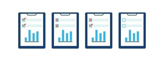 Set of document icons with graph marked with red tick and crosses vector