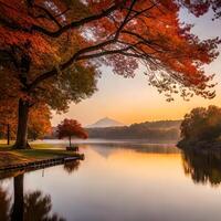 hermosa paisaje en otoño estación. ilustración ai generativo gratis foto