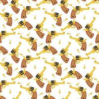 Seamless pattern with a shooting revolver and bullets in cartoon style on a white background, sand color scheme. Cowboy theme, western, wild west, shooting. Packaging Printing vector